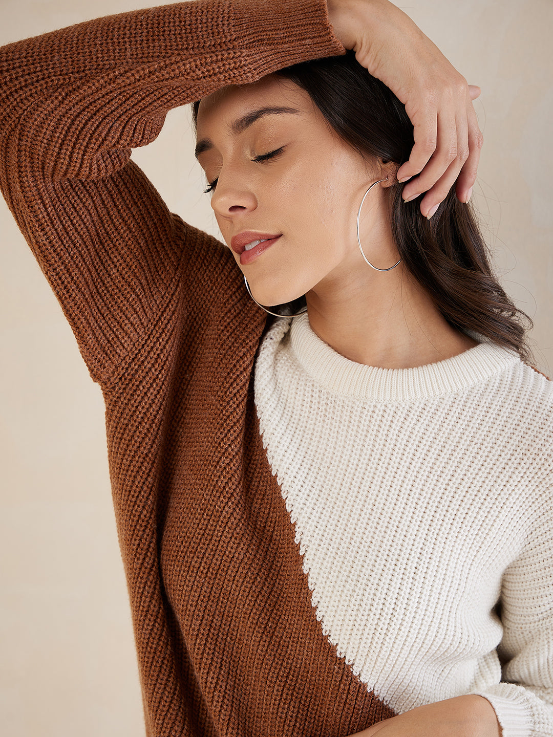 Tan & Ecru Colorblocked Co-Ord Set