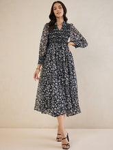 Black Ditsy Floral Smocked Maxi Dress
