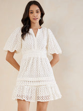 White Solid Schiffli Tiered Knee Length Dress
