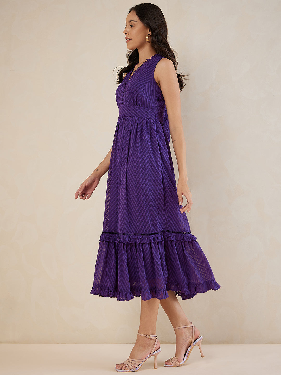 Purple Chevron Dobby Tiered Maxi Dress