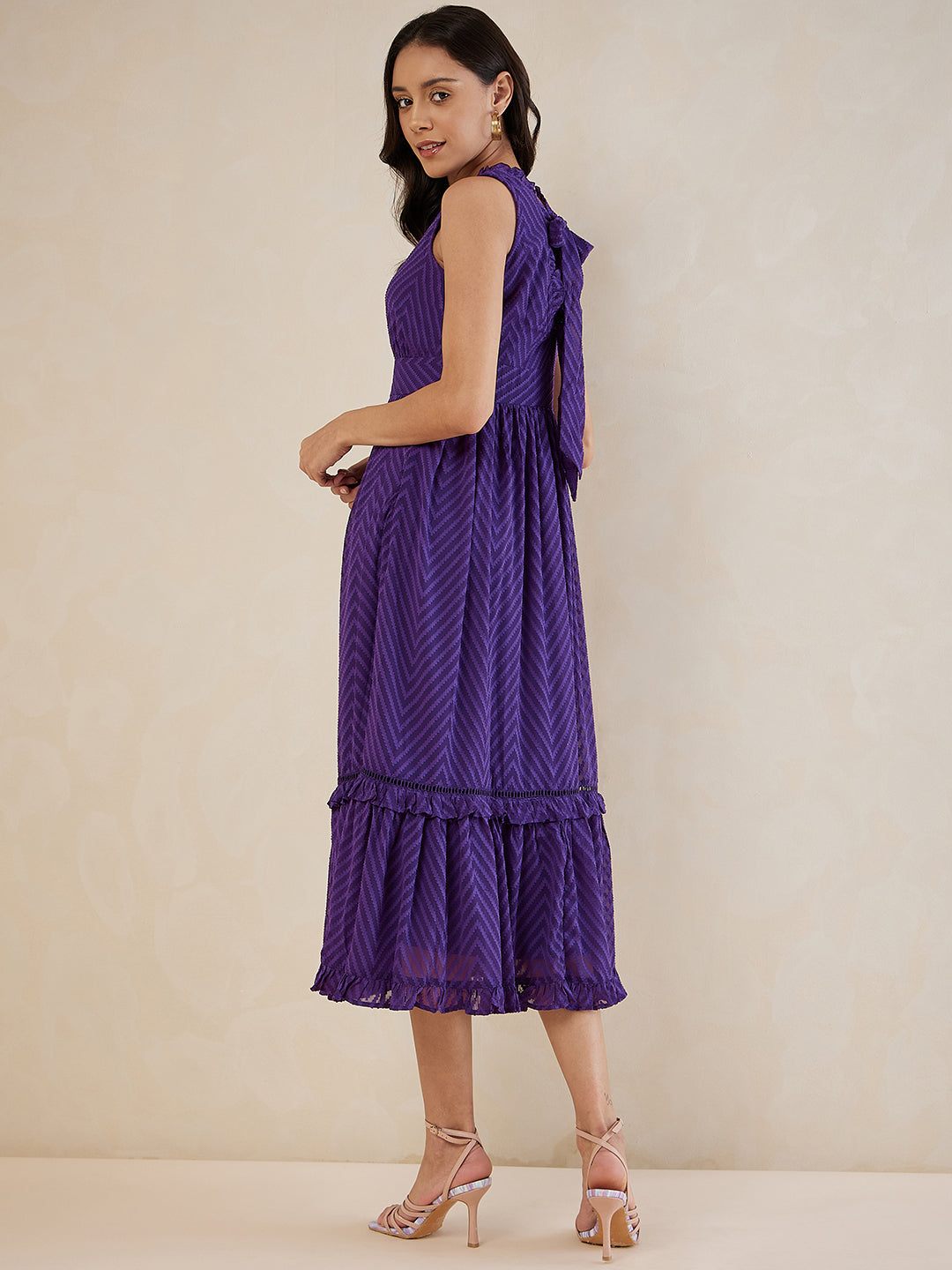 Purple Chevron Dobby Tiered Maxi Dress