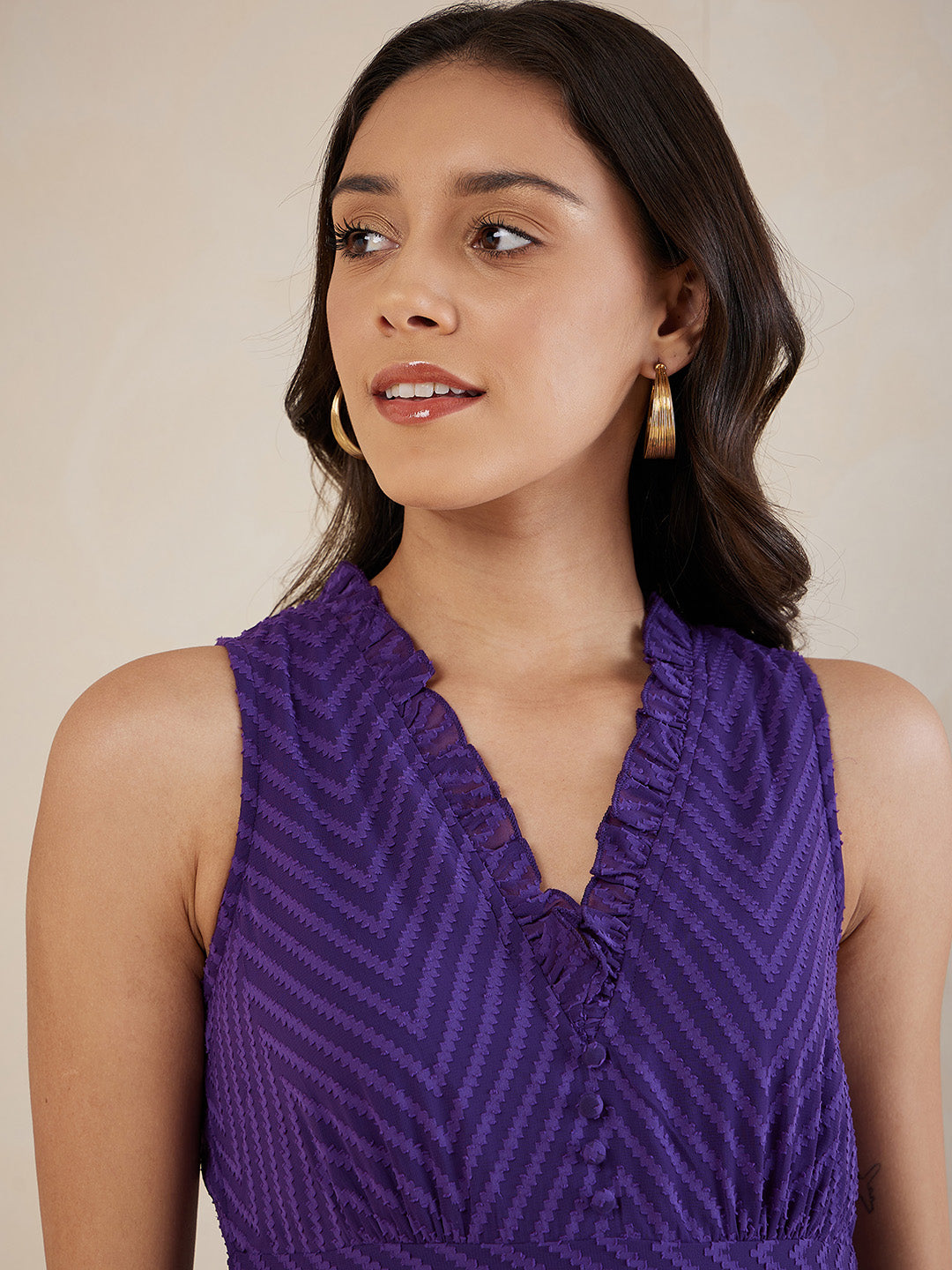 Purple Chevron Dobby Tiered Maxi Dress
