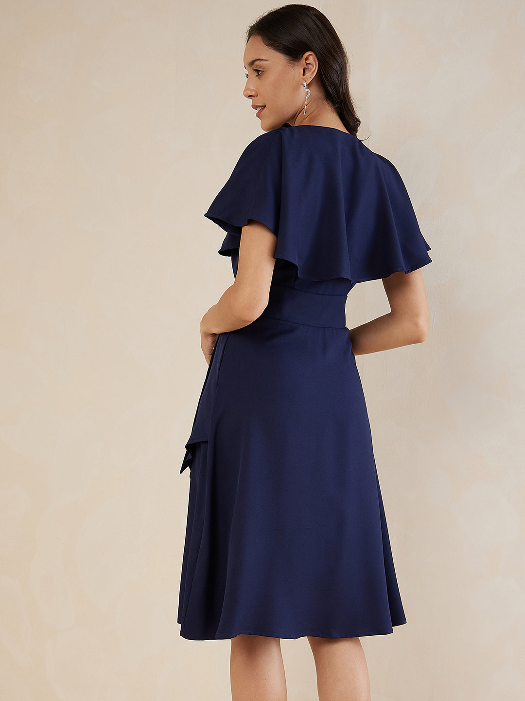 Navy Kimono Wrap Belted Midi Dress