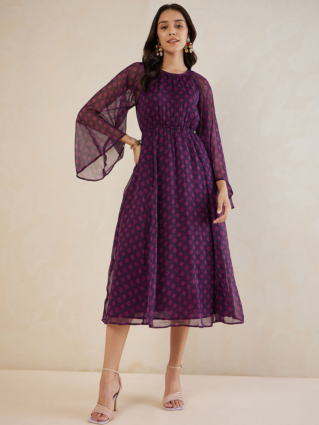 Plum Tile Printed  Maxi Dress