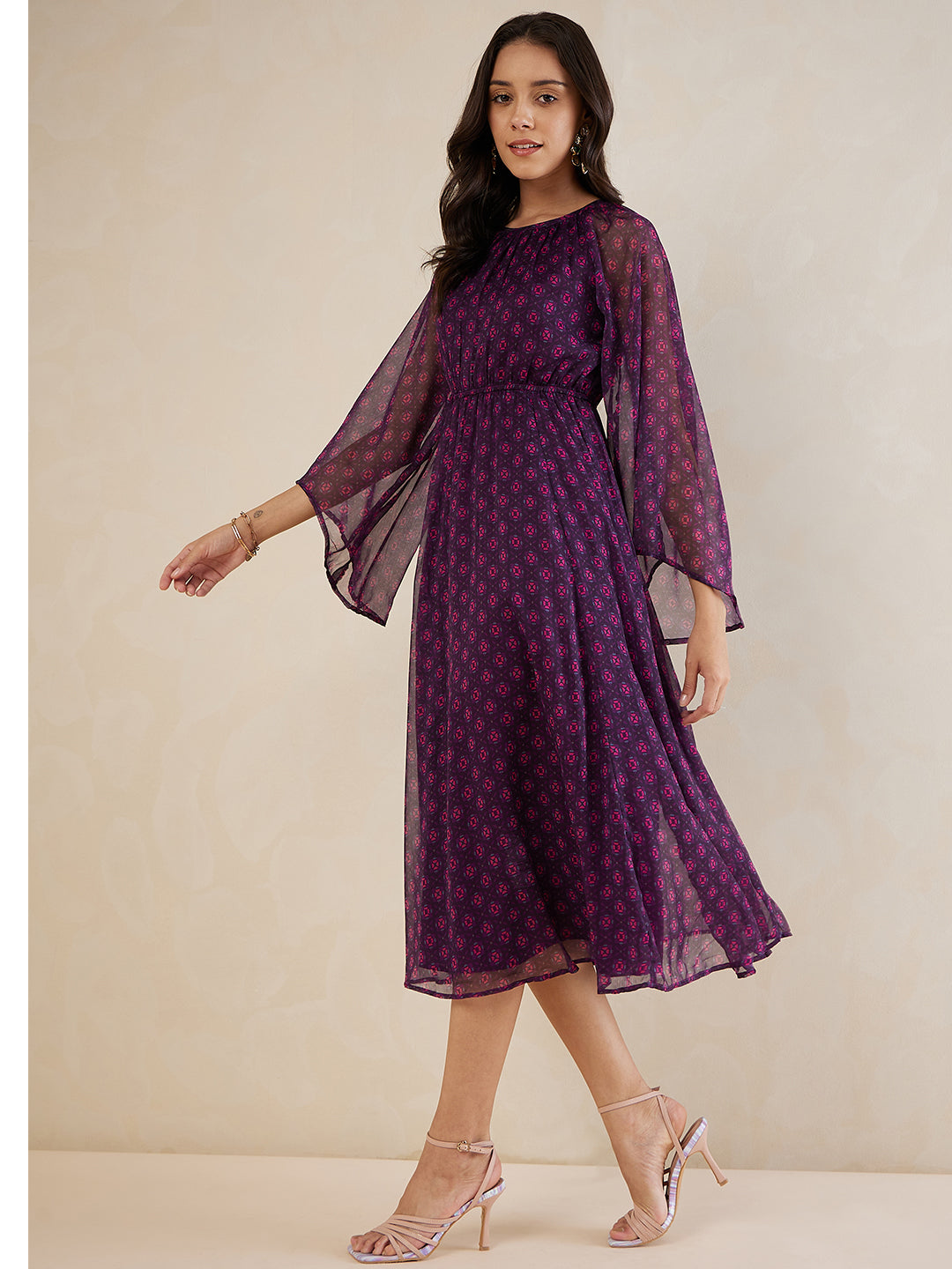 Plum Tile Printed  Maxi Dress