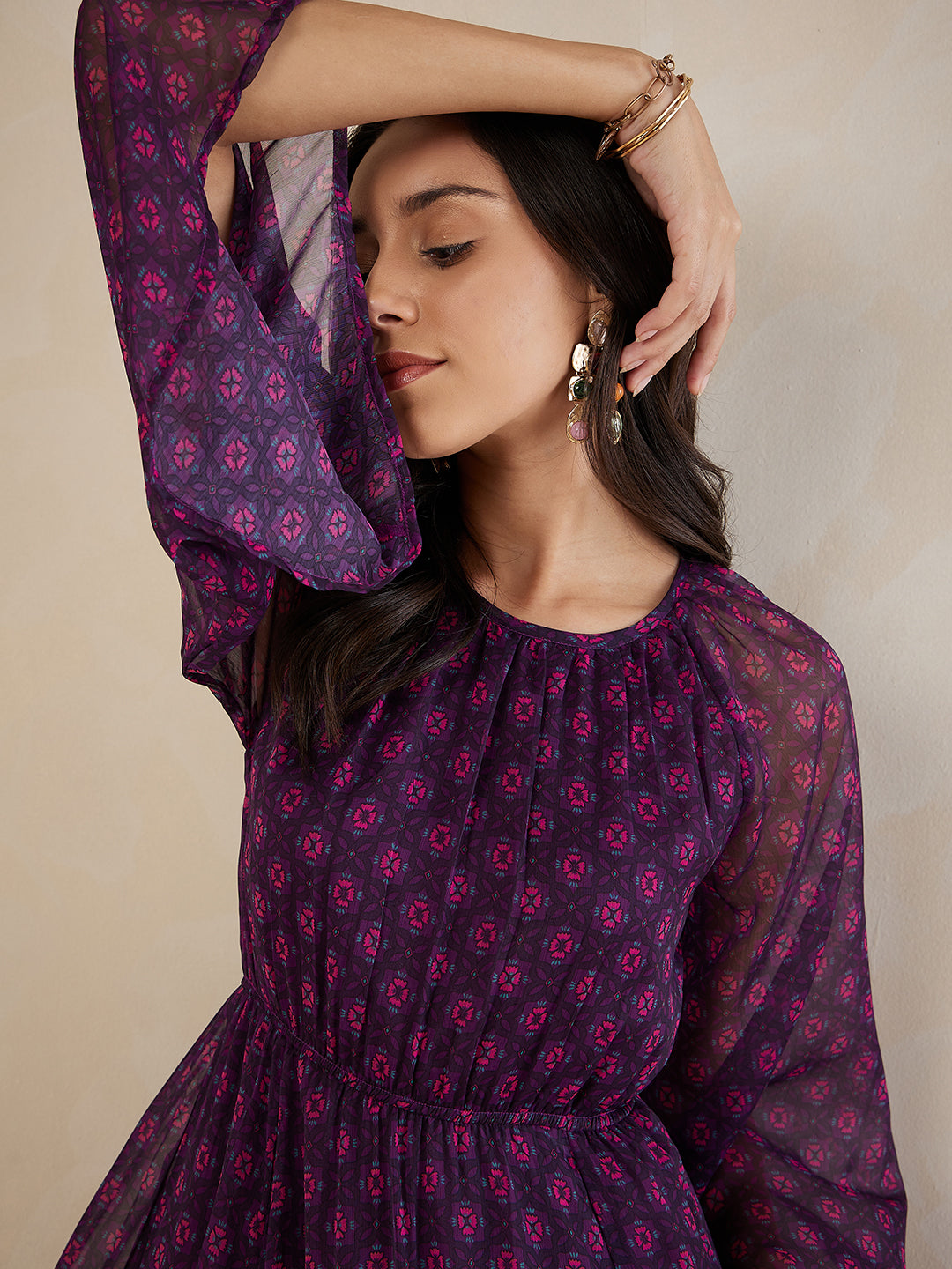 Plum Tile Printed Maxi Dress