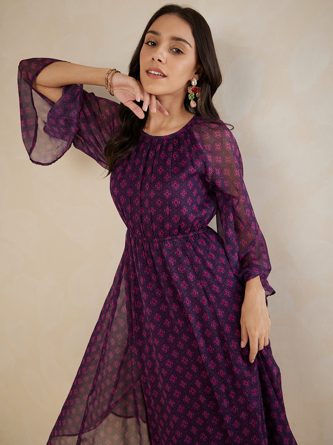 Plum Tile Printed  Maxi Dress