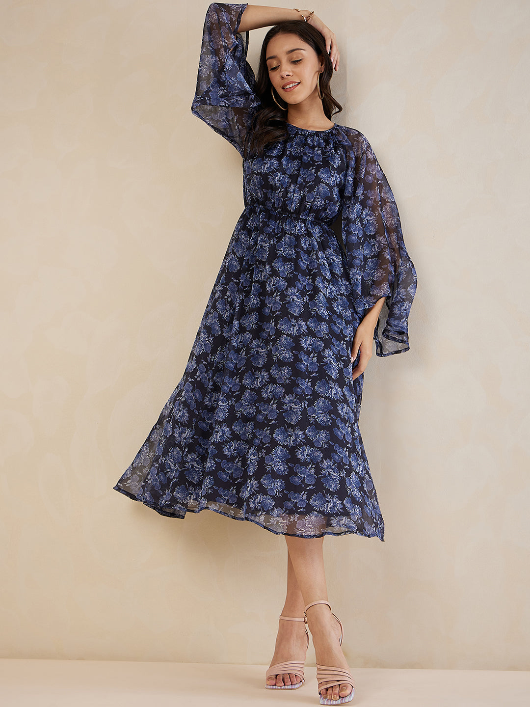 Navy Floral Printed Maxi Dress