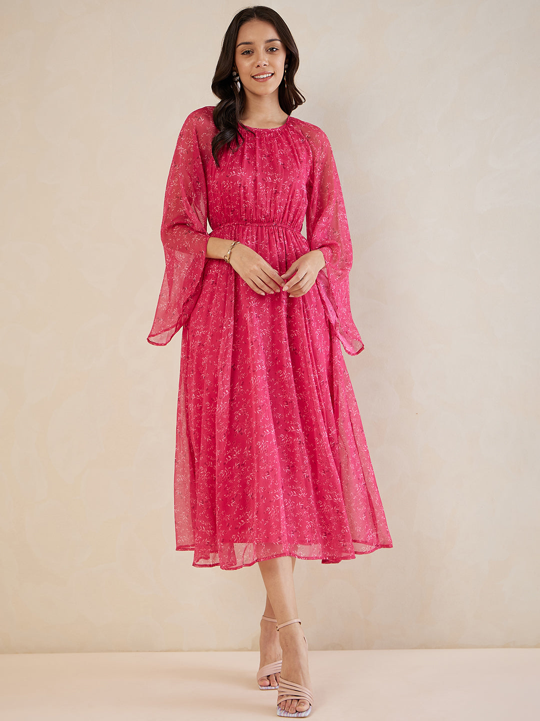 Pink Floral Printed Maxi Dress