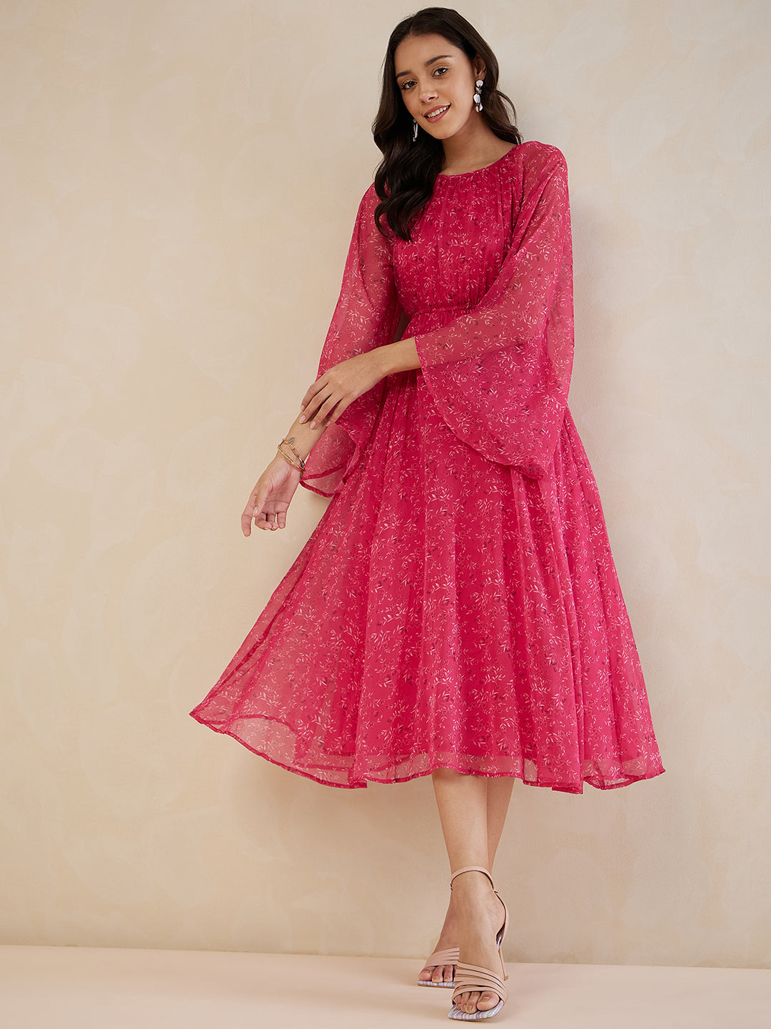 Pink Floral Printed Maxi Dress