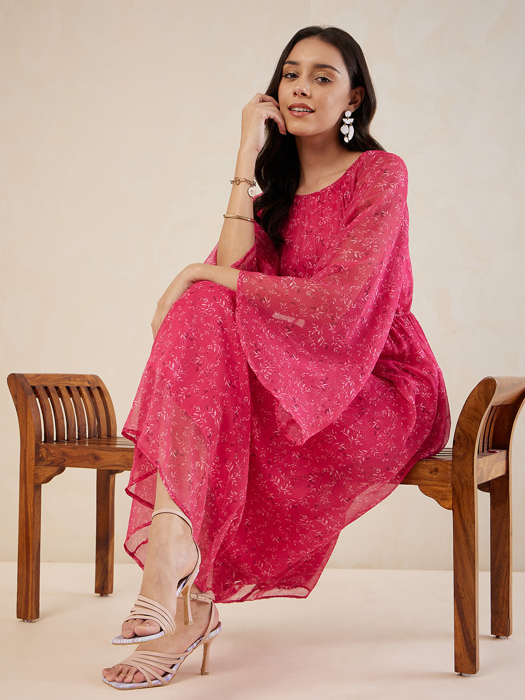 Pink Floral Printed Maxi Dress