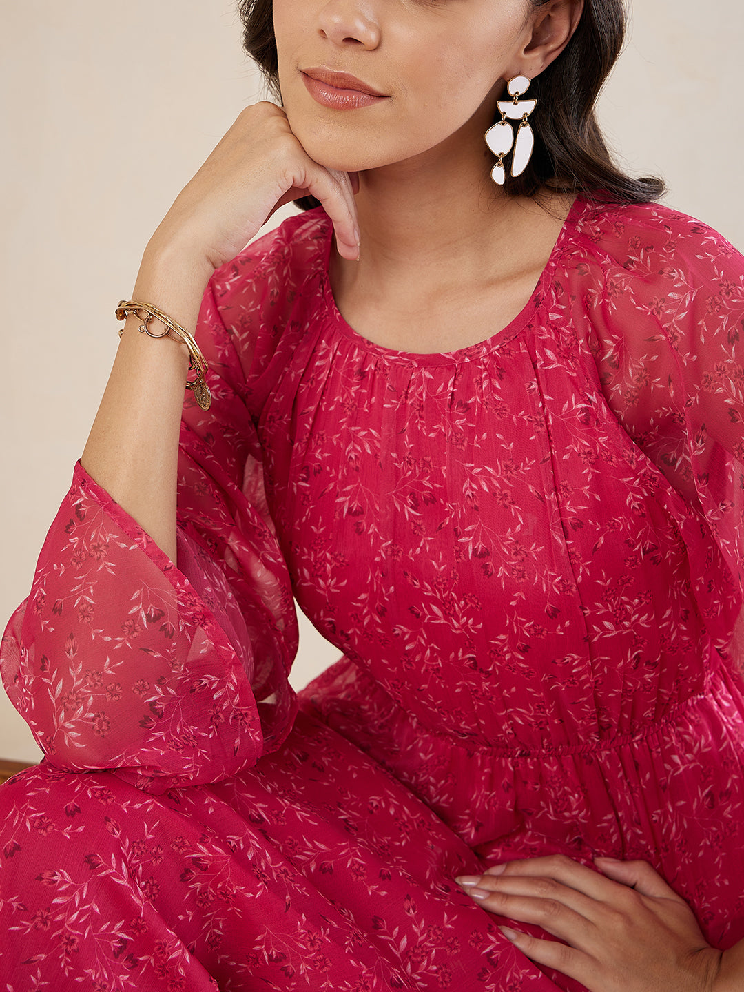 Pink Floral Printed Maxi Dress
