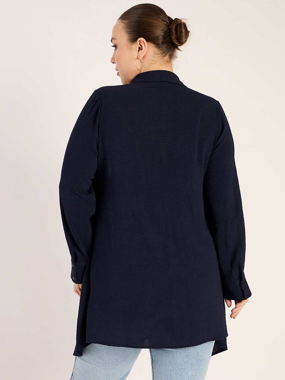 Navy Asymmetric Button Down Shirt