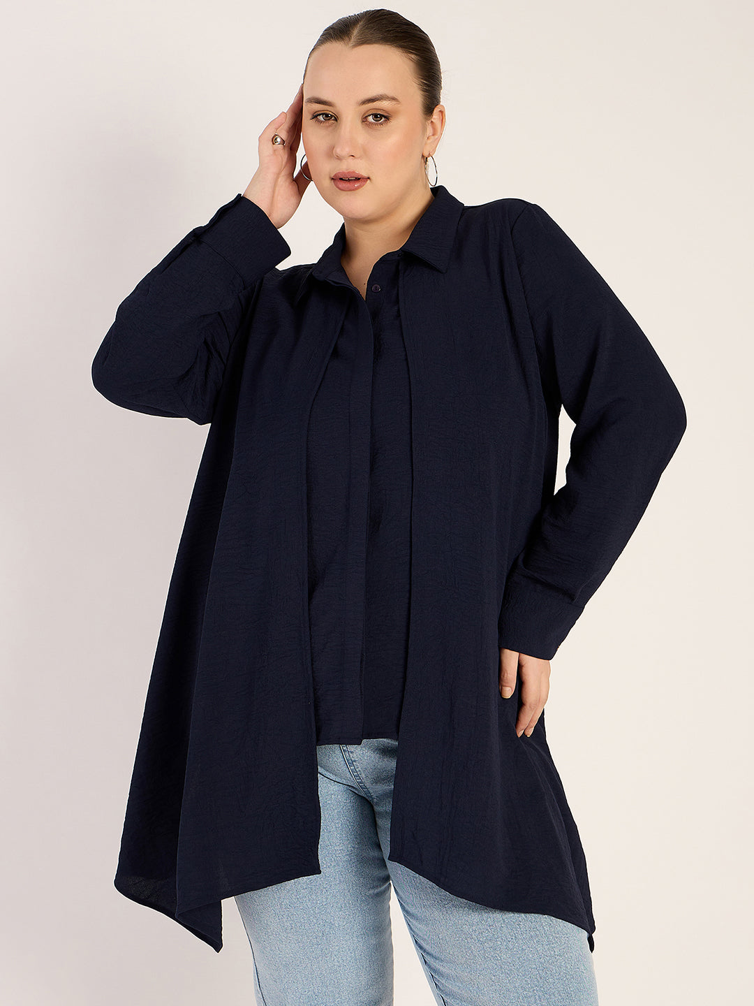 Navy Asymmetric Button Down Shirt