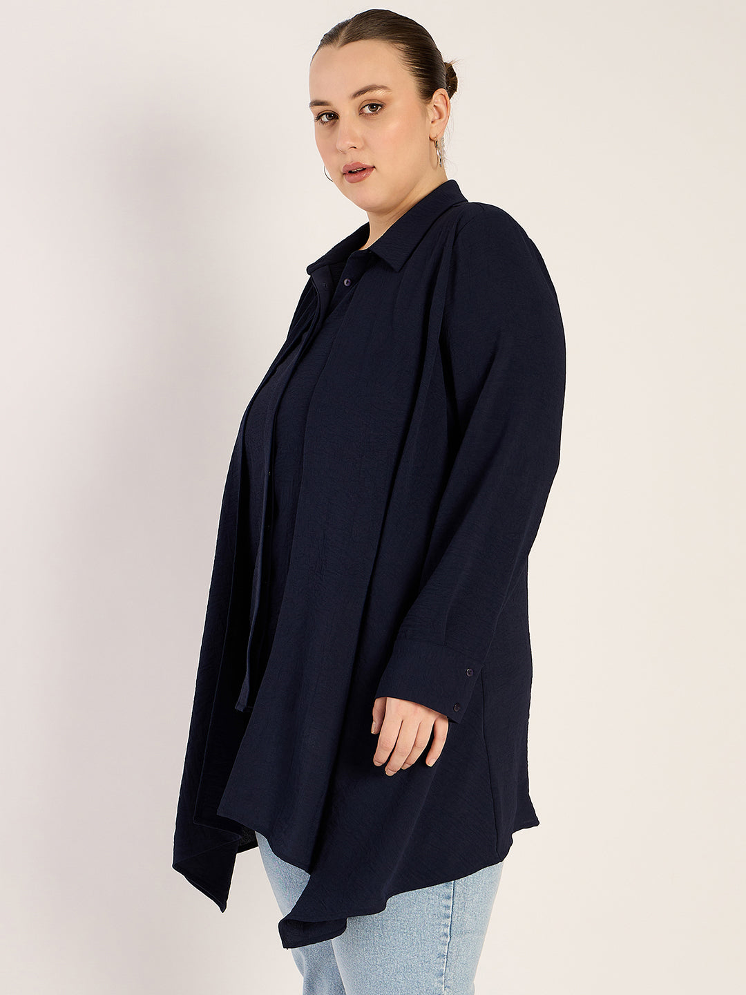 Navy Asymmetric Button Down Shirt