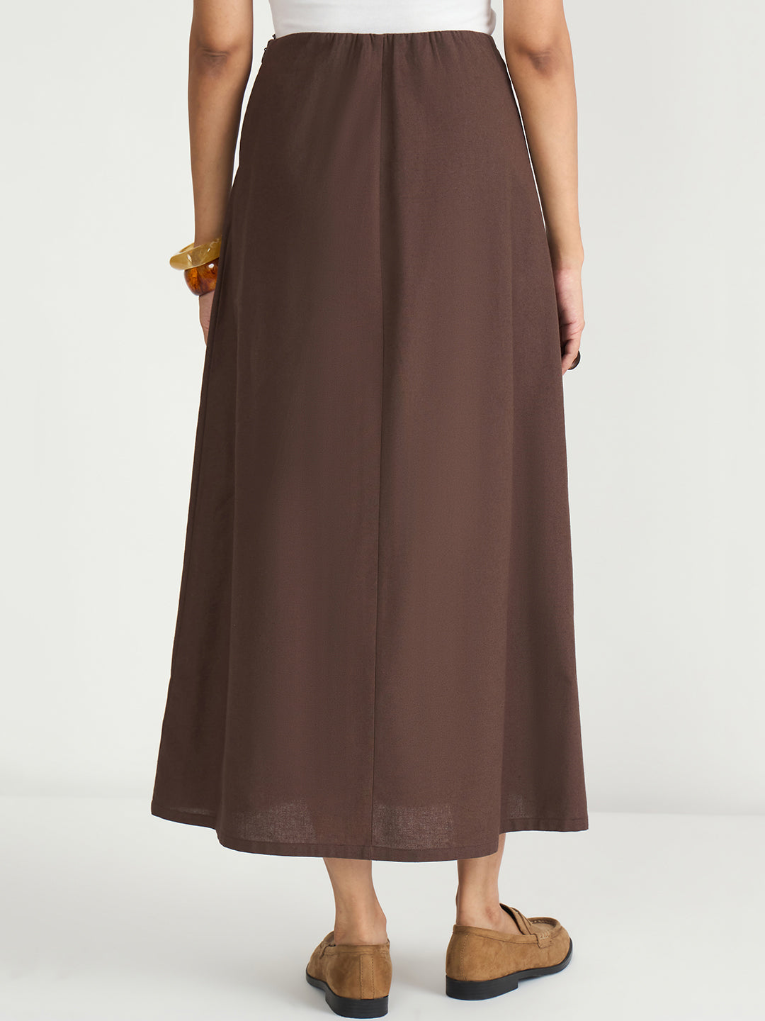 Coffee Brown Cotton Linen A Line Skirt
