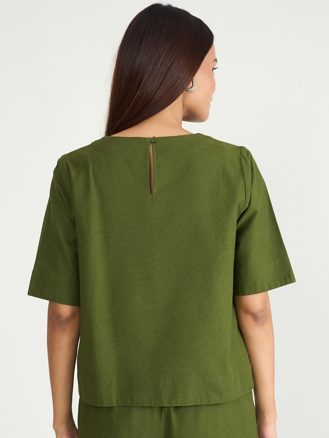 Olive Cotton Linen Easy Fit Top