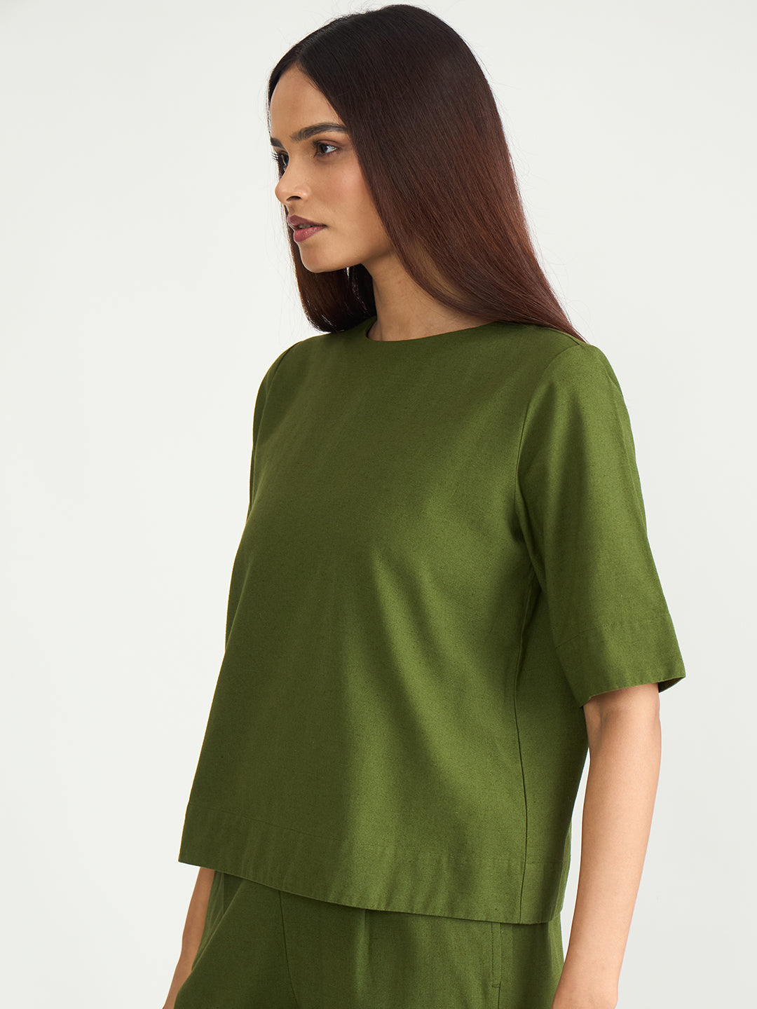 Olive Cotton Linen Easy Fit Top