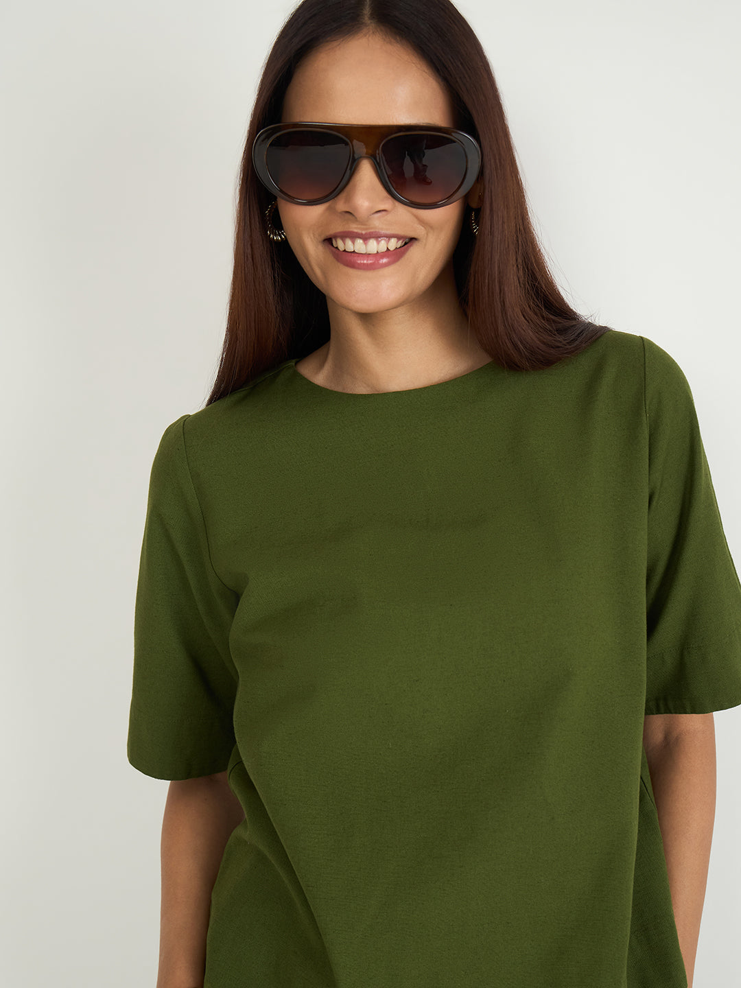 Olive Cotton Linen Easy Fit Top