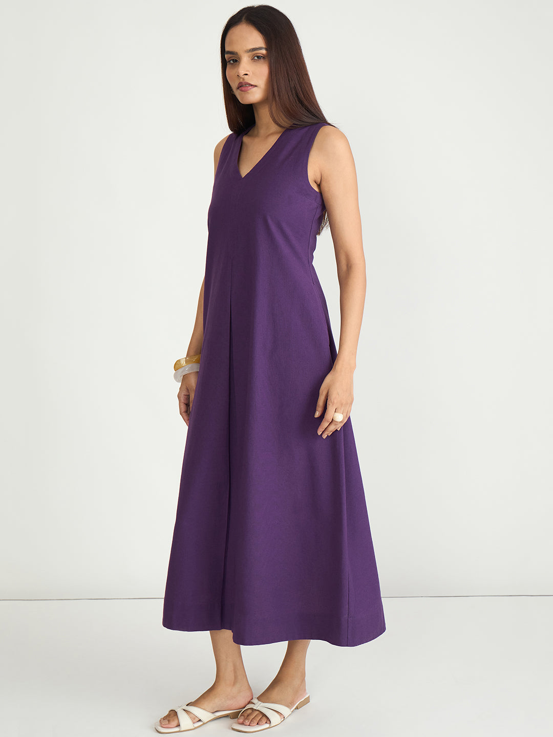 LinenLite Deep Plum A-line Maxi Dress