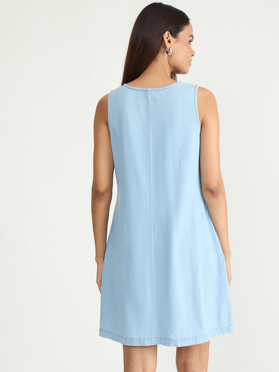 Ice Blue Denim A-Line Mini Dress