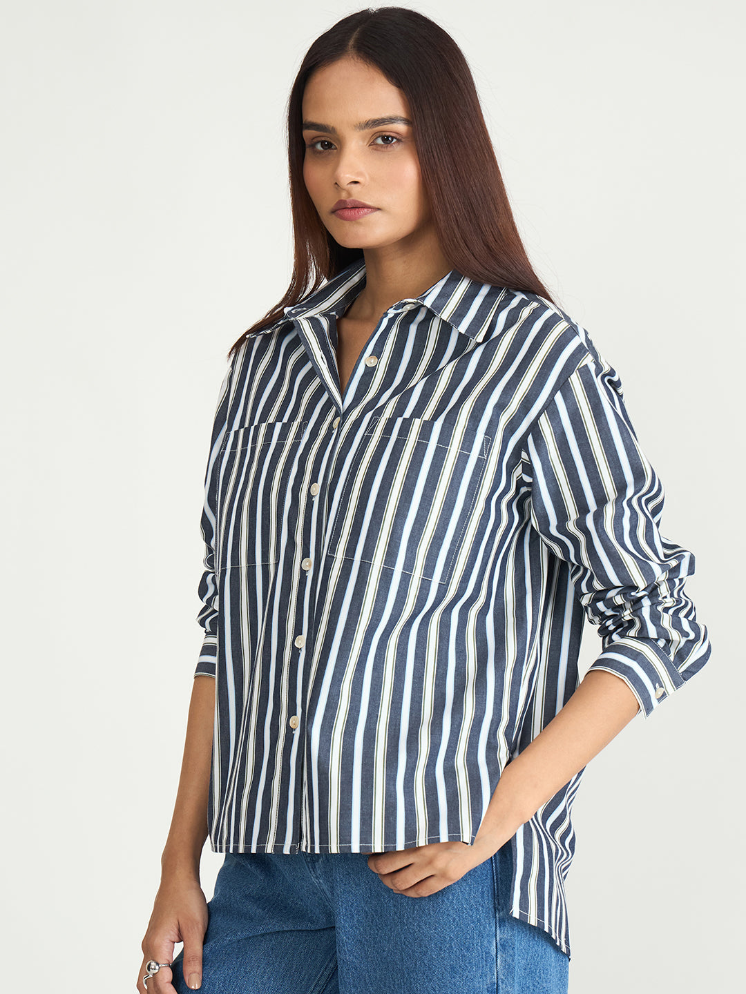Charcoal Grey Stripe Oversized Shirt