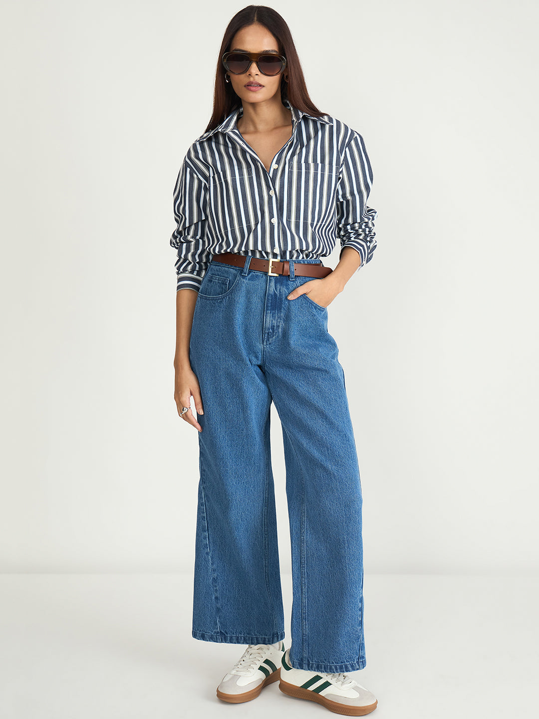 Charcoal Grey Stripe Oversized Shirt