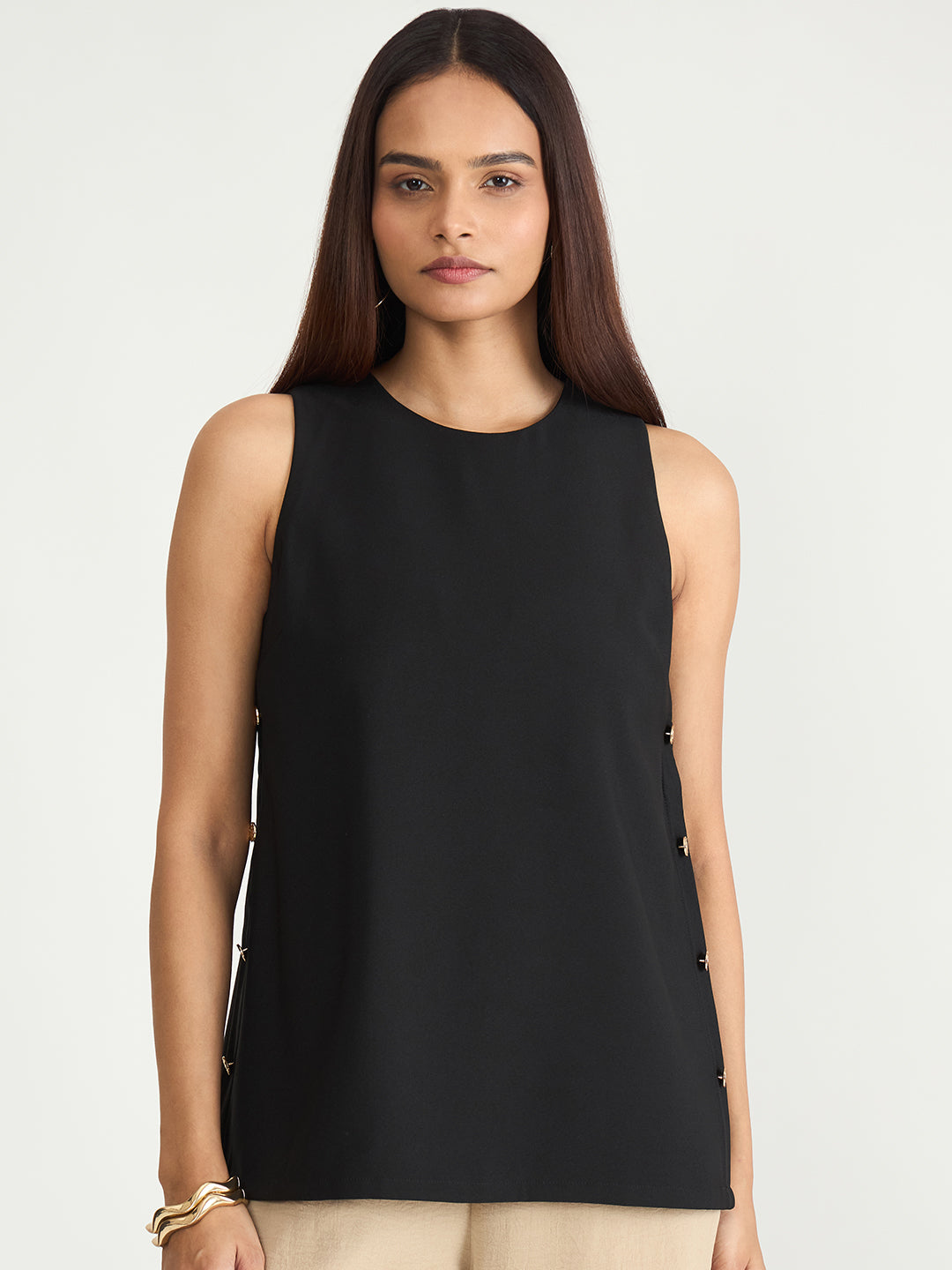Black Side Button Detail Top
