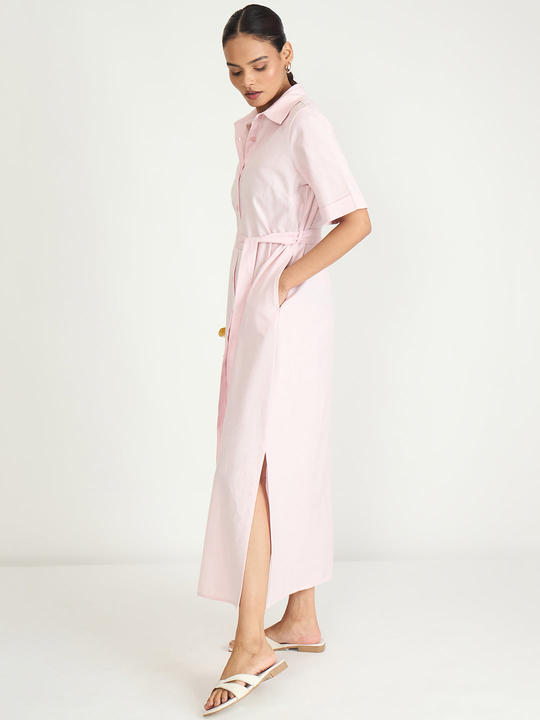 Cotton Linen Maxi Shirt Dress