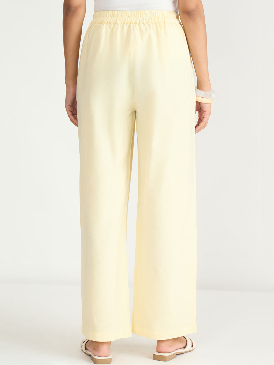 Butter Yellow Cotton Linen Straight Pants
