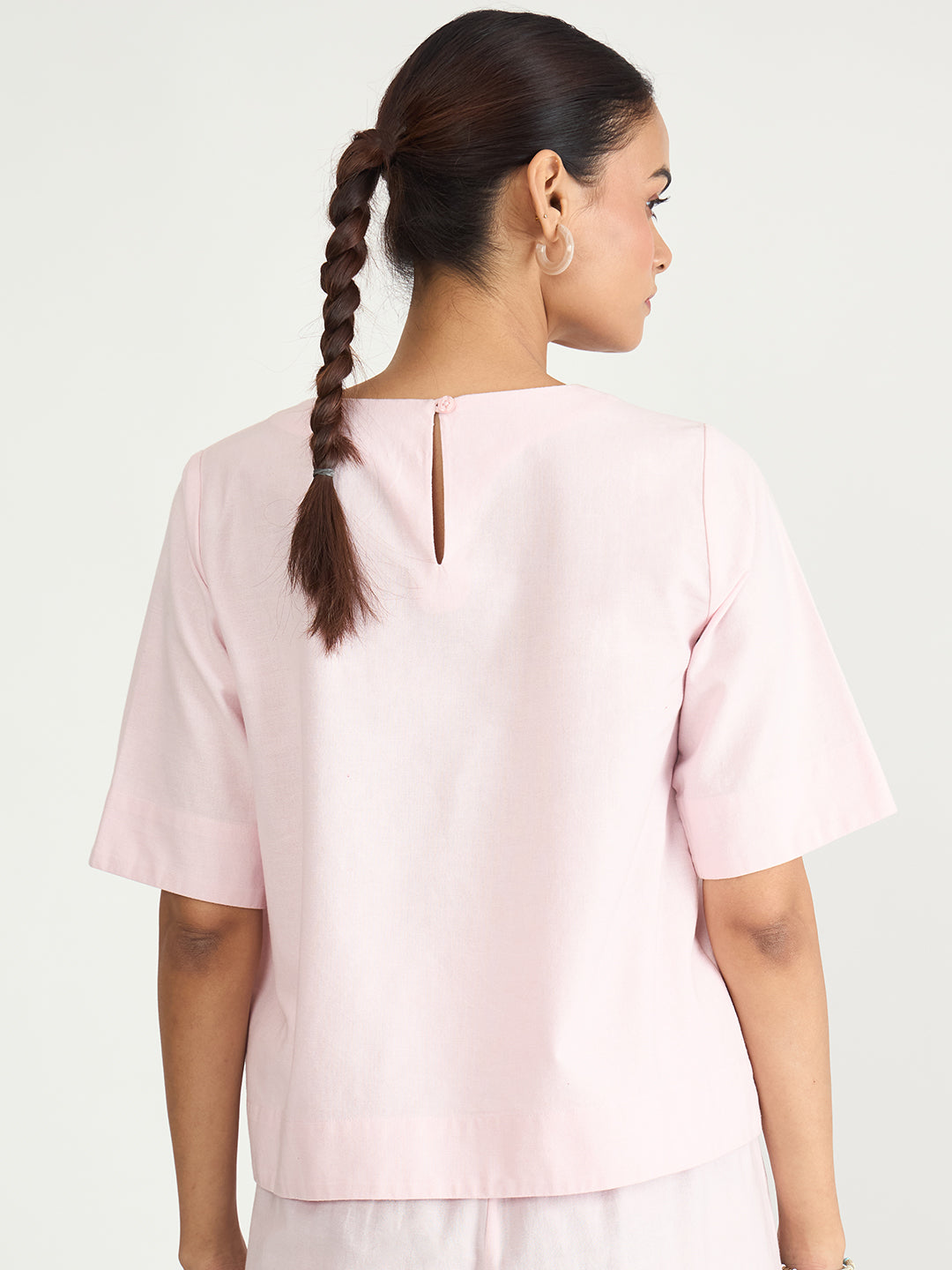 Baby Pink Cotton Linen Easy Fit Top