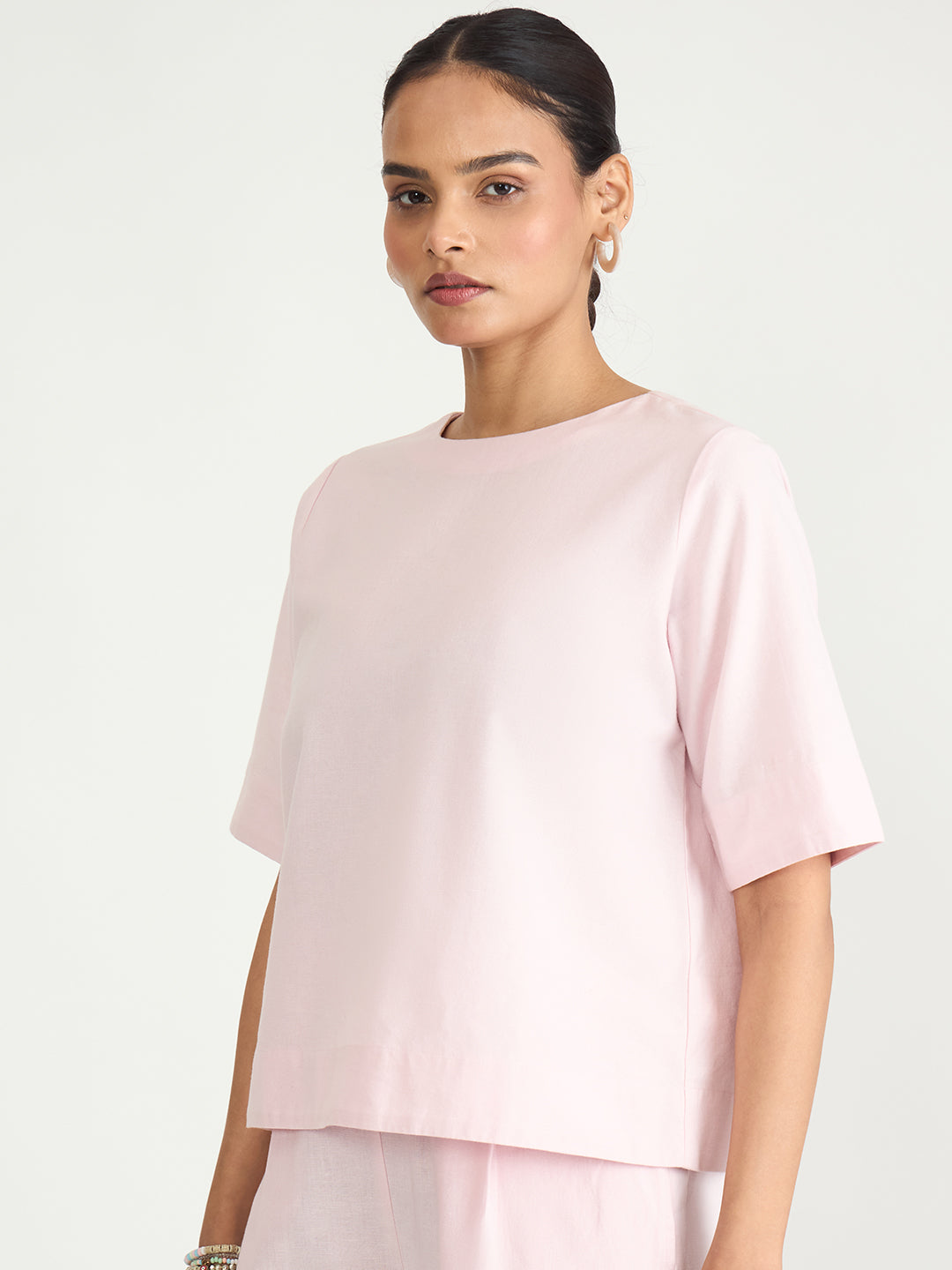 Baby Pink Cotton Linen Easy Fit Top