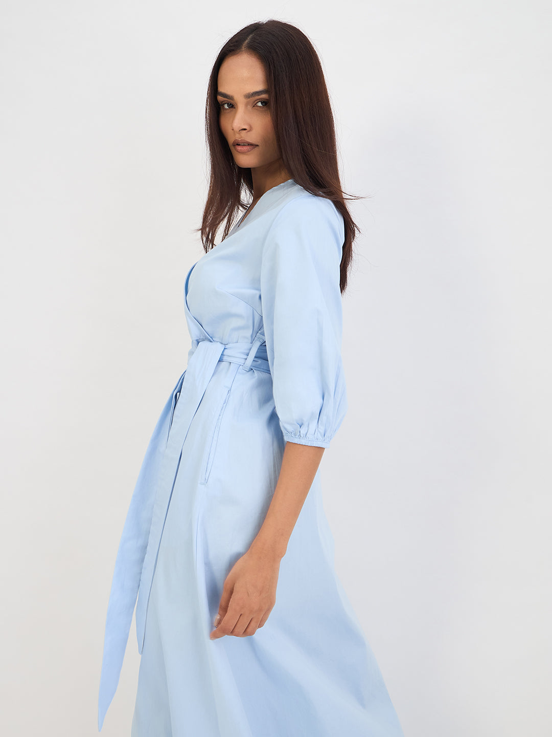 Powder Blue Wrap Maxi Dress
