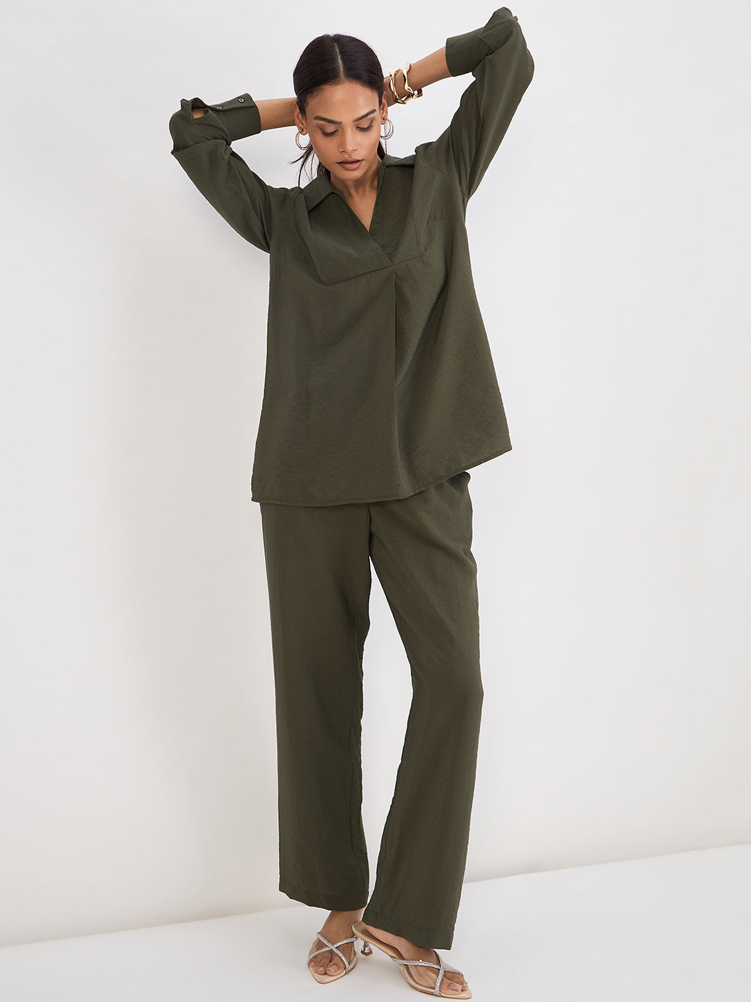 Olive Yoke Detail Co-Ord