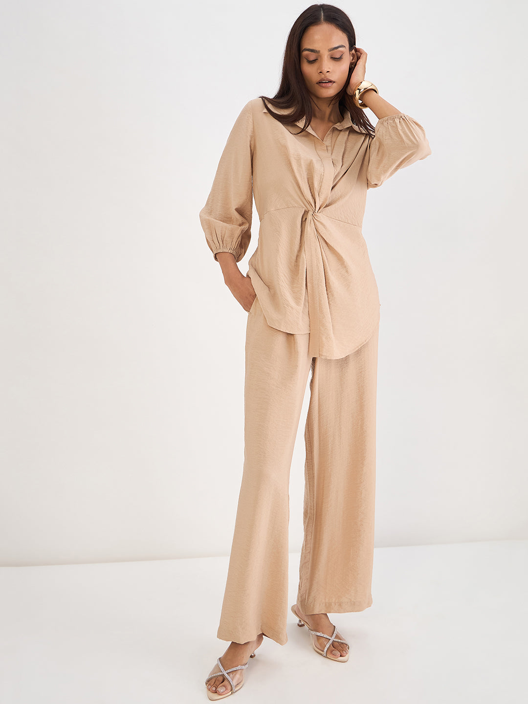 Beige Front Knot Co-Ord