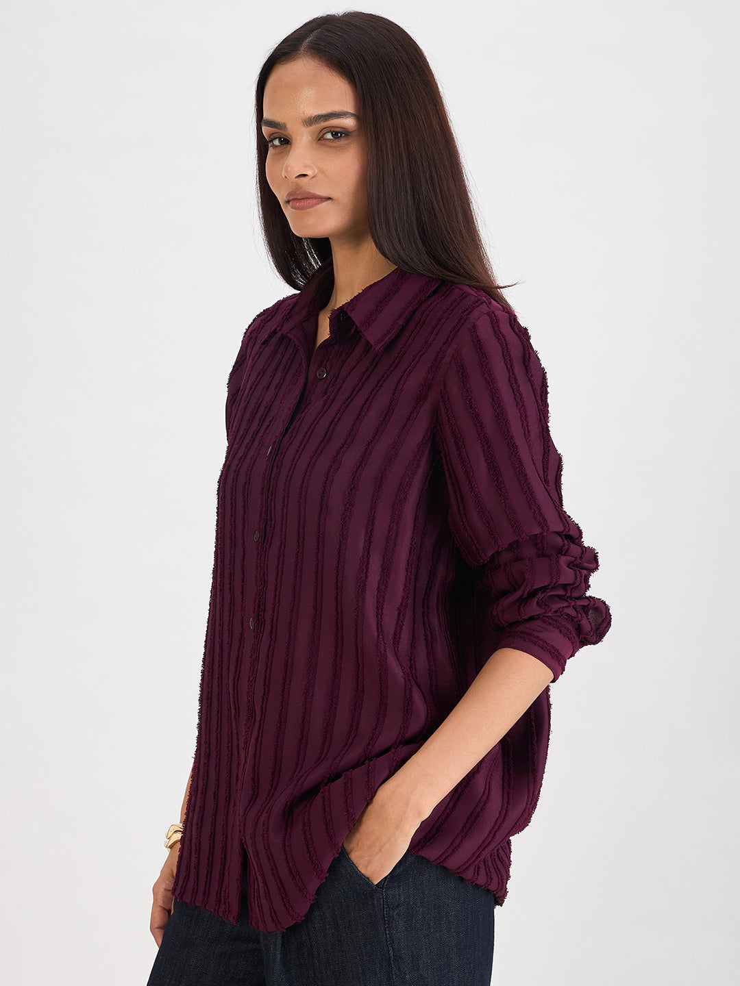 Wine Textured Button Down Shirt