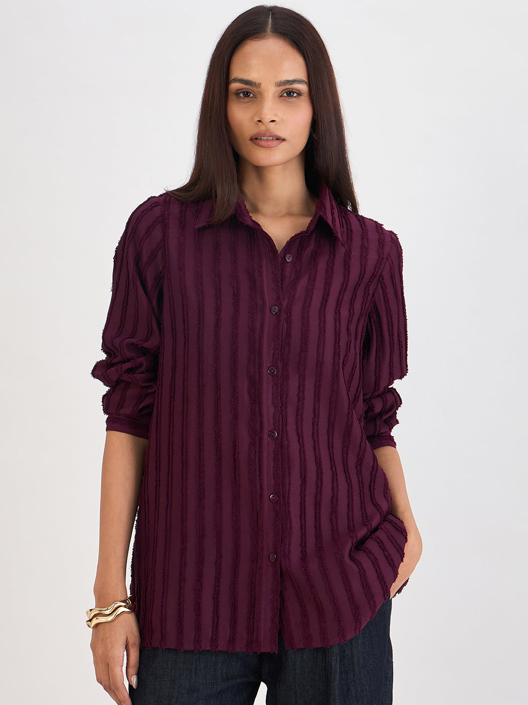 Wine Textured Button Down Shirt