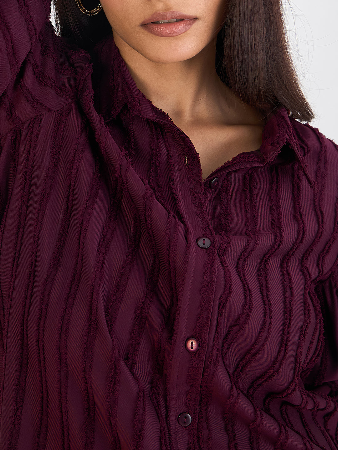 Wine Textured Button Down Shirt