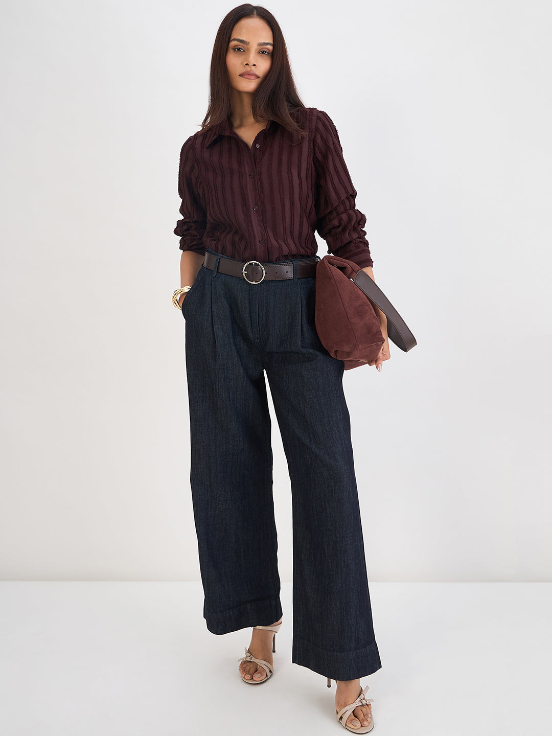 Coffee Brown Textured Button Down Shirt