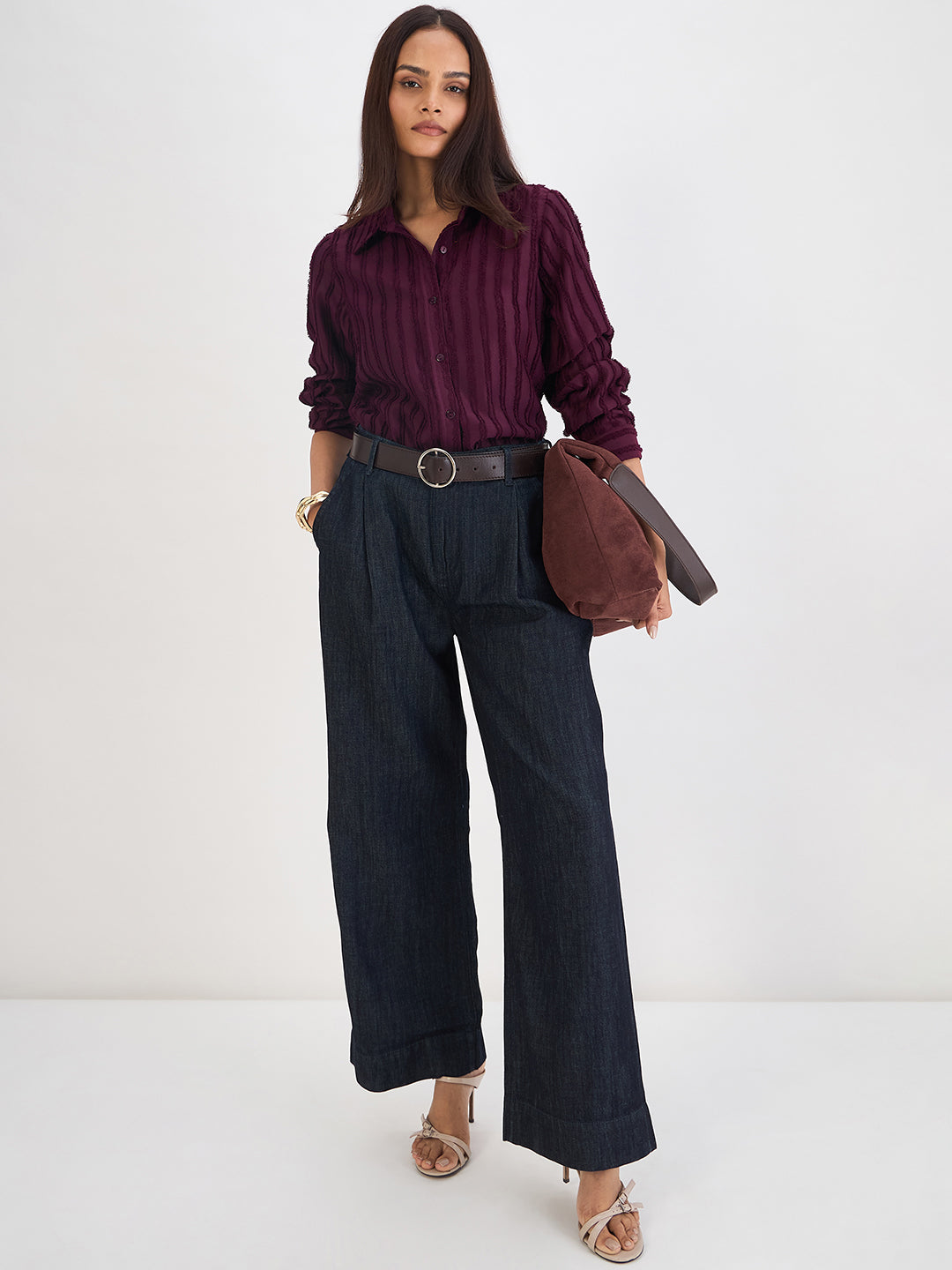 Wine Textured Button Down Shirt