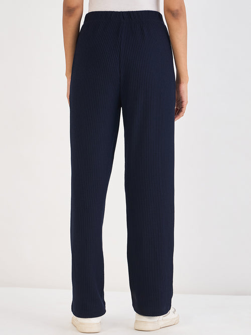 Navy Waffle Knit Straight Pants
