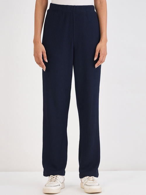 Navy Waffle Knit Straight Pants