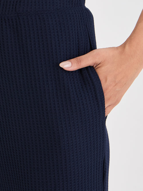 Navy Waffle Knit Straight Pants