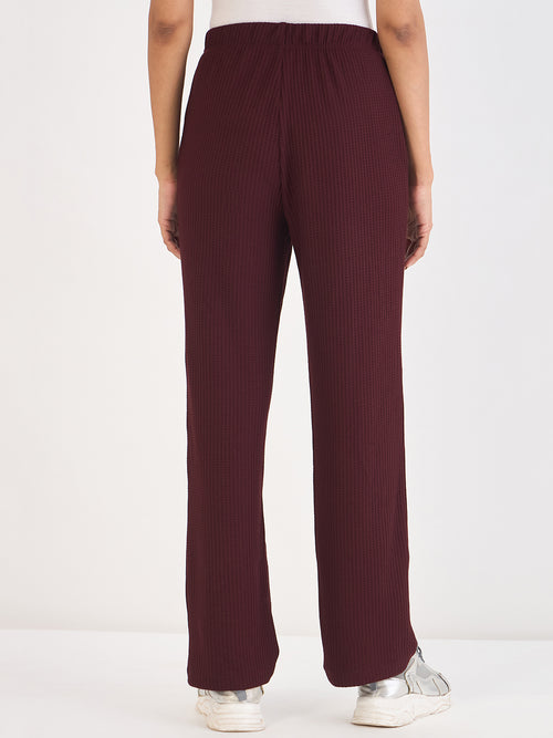 Wine Waffle Knit Straight Pants