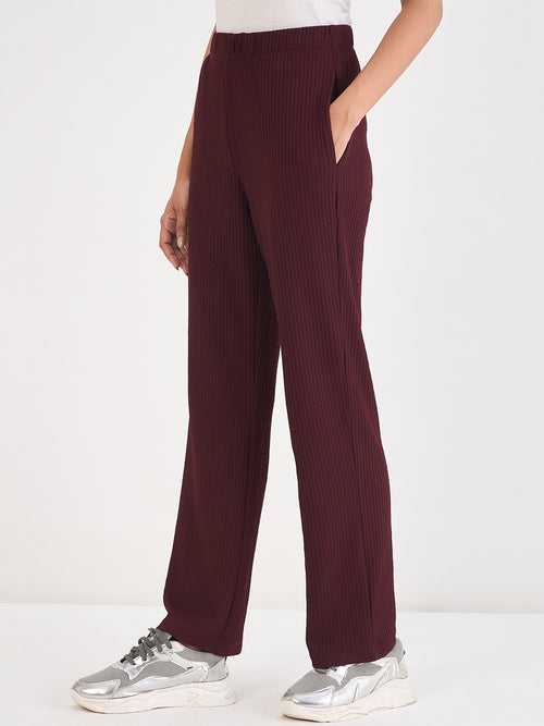 Wine Waffle Knit Straight Pants