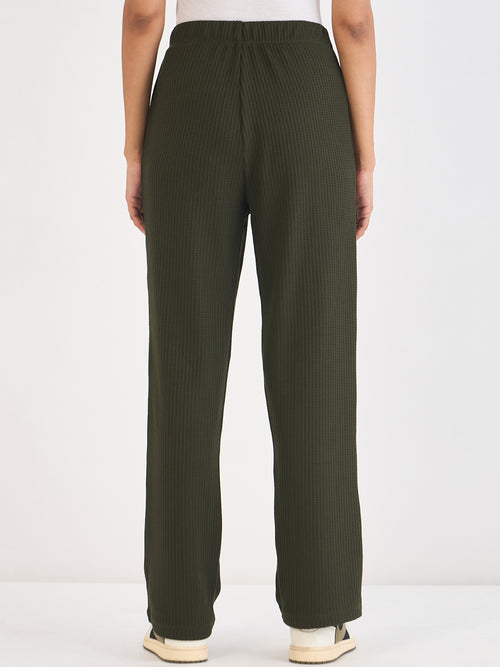 Olive Waffle Knit Straight Pants