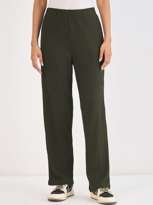 Olive Waffle Knit Straight Pants