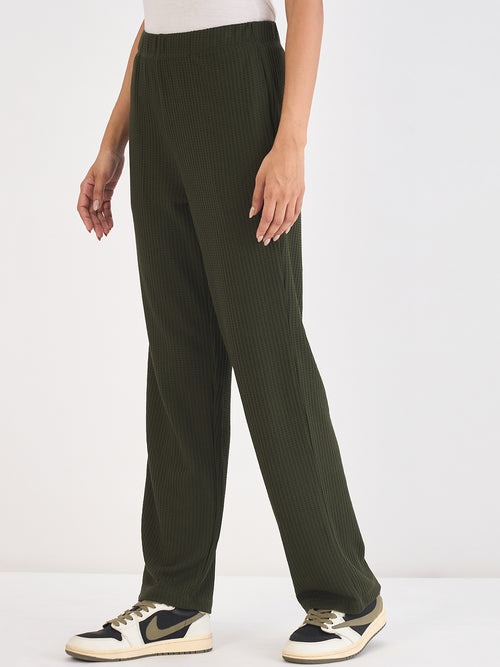 Olive Waffle Knit Straight Pants