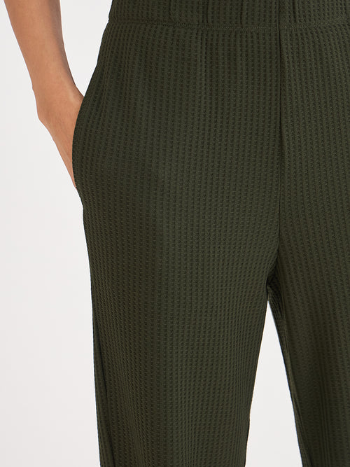 Olive Waffle Knit Straight Pants