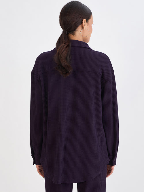 Deep Purple Waffle Knit Button Down Shirt